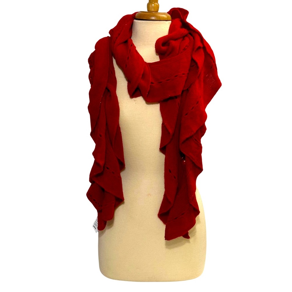 Red Claire’s Ruffled Knit Scarf OS